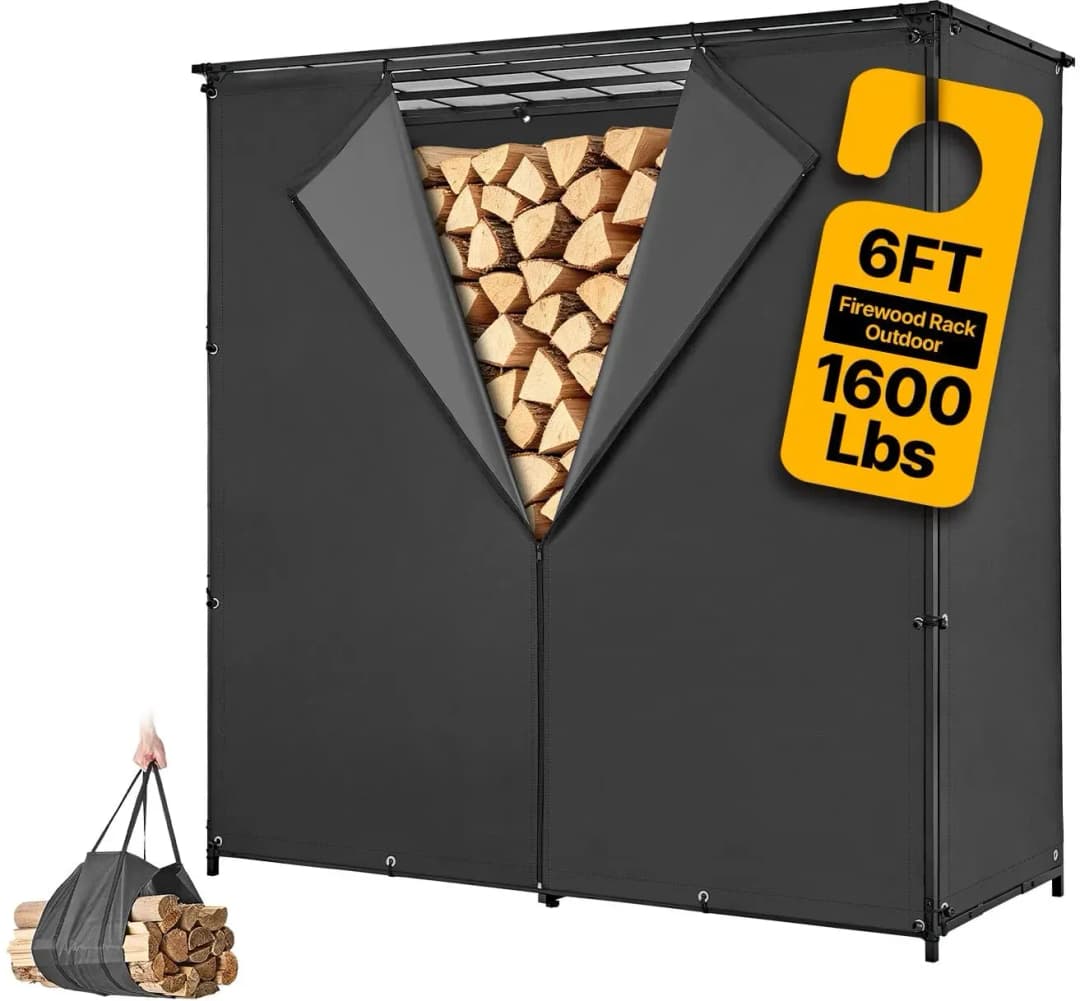 Kaminholzregal Kohlenstoffstahl 1855 x 715 x 1850 mm mit Abdeckung Schwarz