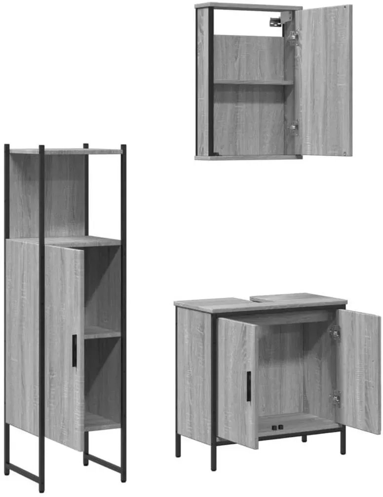Badmöbel-Set vidaXL 3-tlg. Grau Sonoma