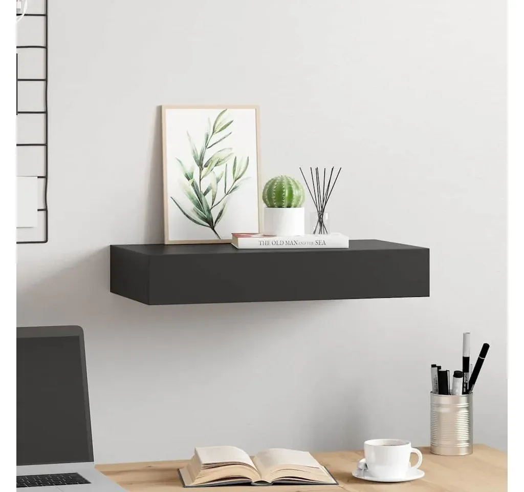Schweberegal mit Schublade 48 x 25 x 8 cm Schwarz