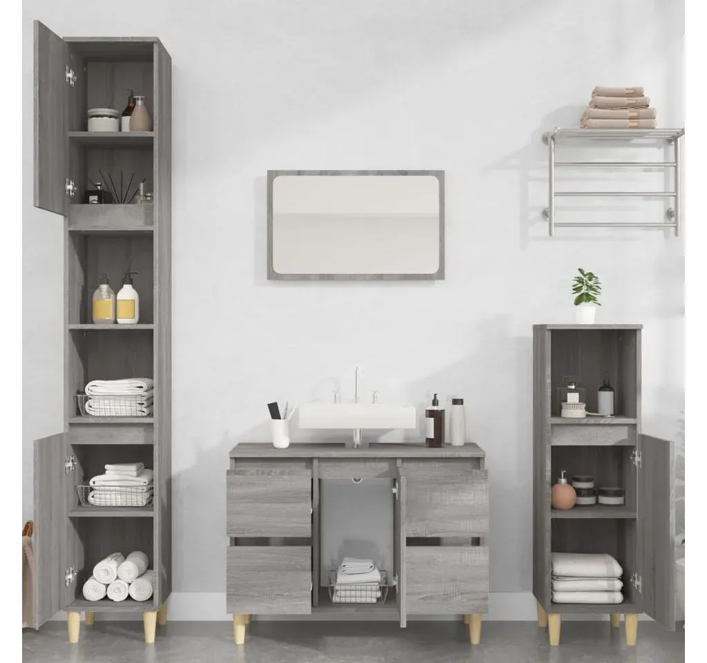 Badmöbel-Set Grau Sonoma 3-tlg. Holzwerkstoff