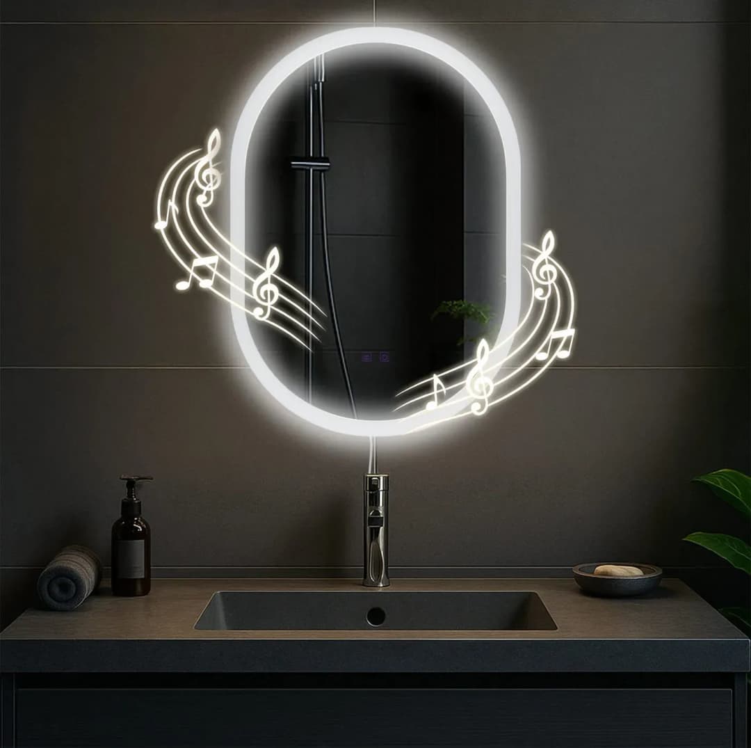 Badspiegel Karishma mit Beleuchtung 70x50 cm, Anti-Beschlag Badezimmerspiegel, Wandspiegel dimmbar, 3 Licht-Modi, mit und ohne Bluetooth