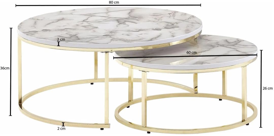 Couchtisch Marmor Optik weiß/gold 2er Set