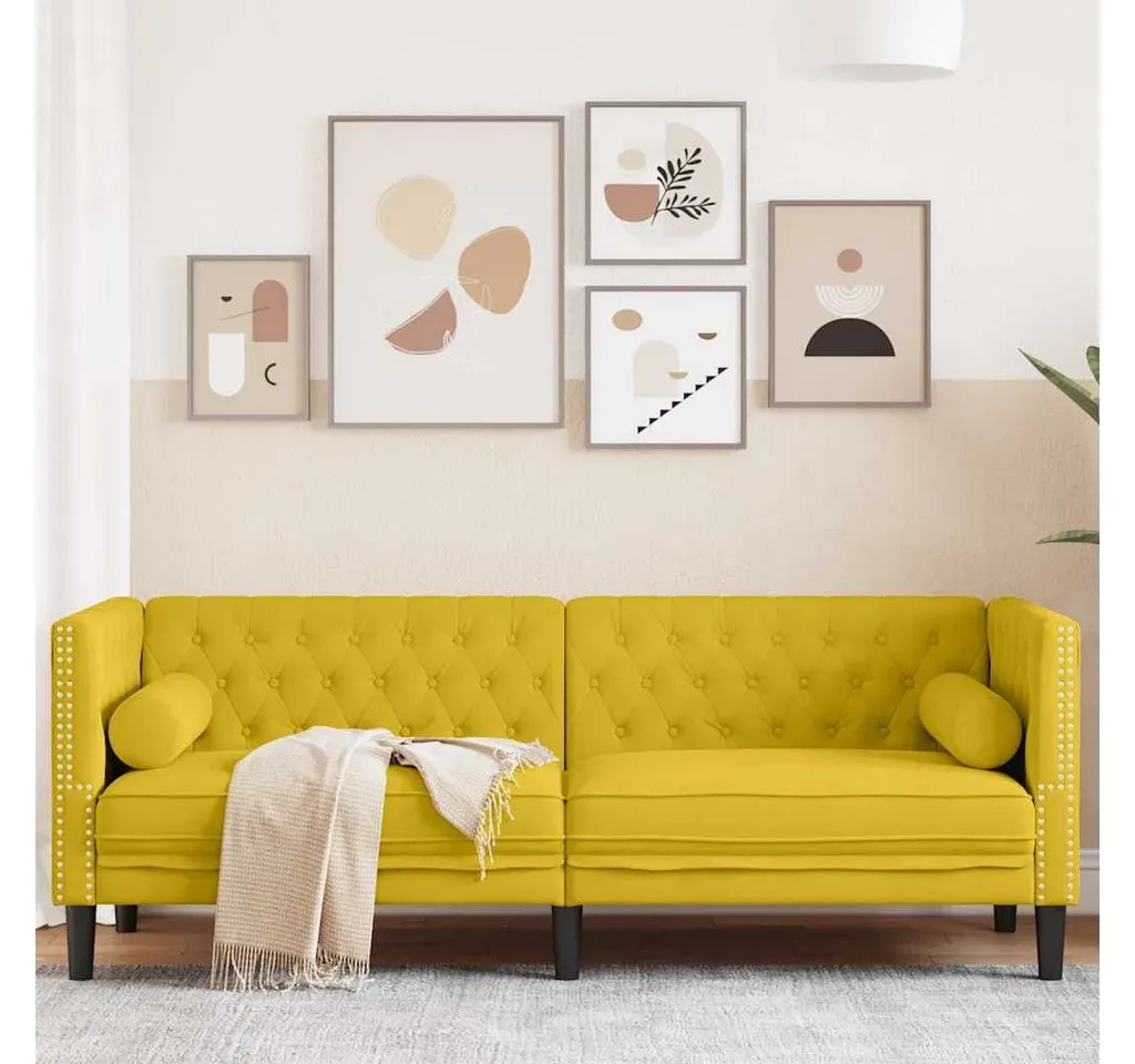 Chesterfield Sofa Samt 3-Sitzer Gelb