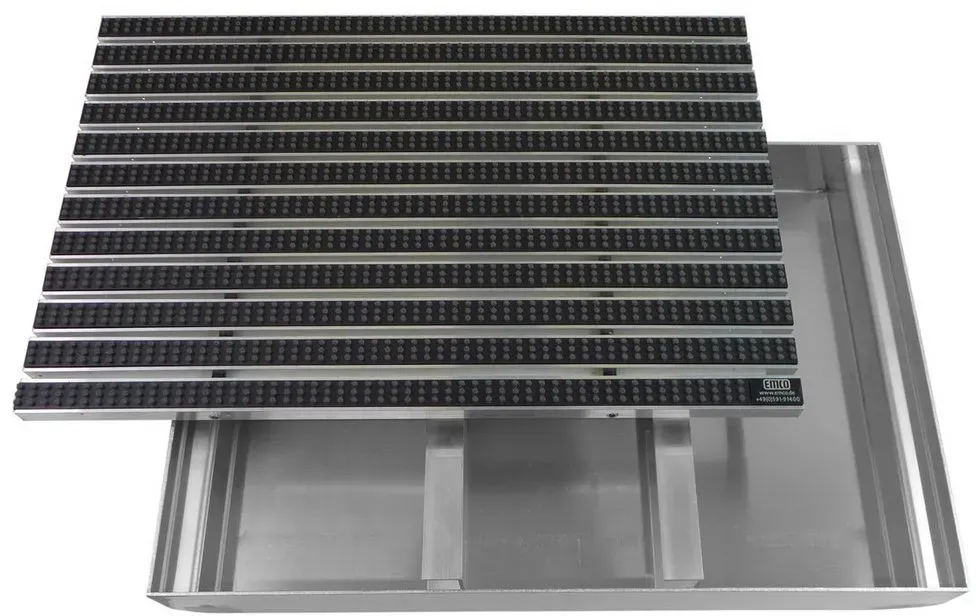 Eingangsmatte DIPLOMAT + Bodenwanne 75mm Aluminium 75x50cm Bürsten Grau