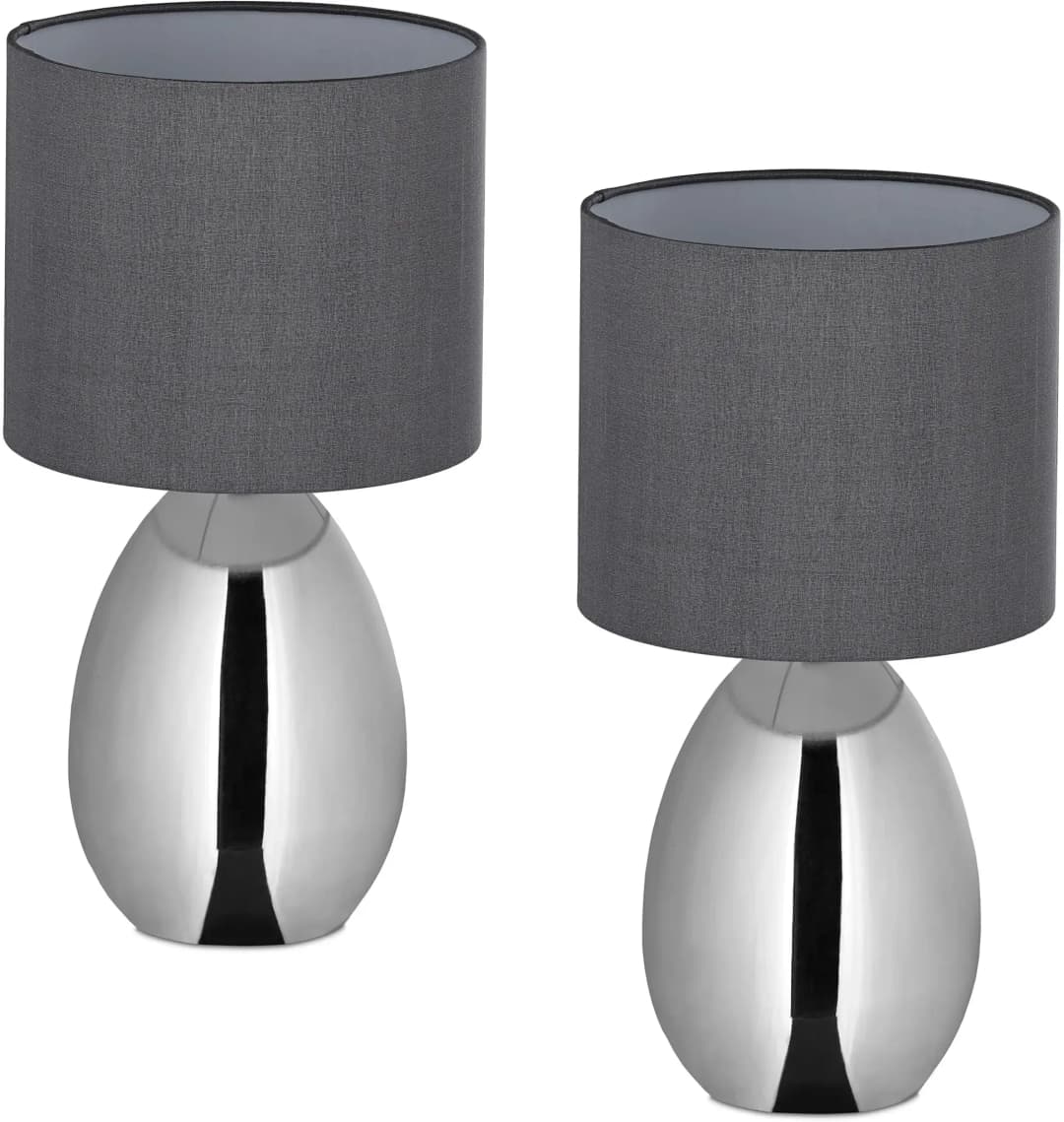 Nachttischlampe, 2er Set, Grau,Silber