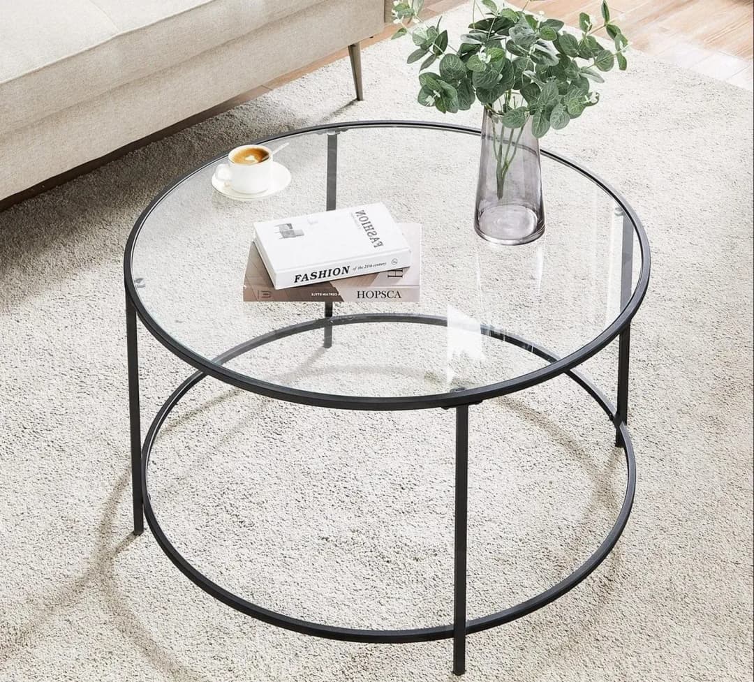 Couchtisch rund Schwarz Glas 84 x 45,5 cm
