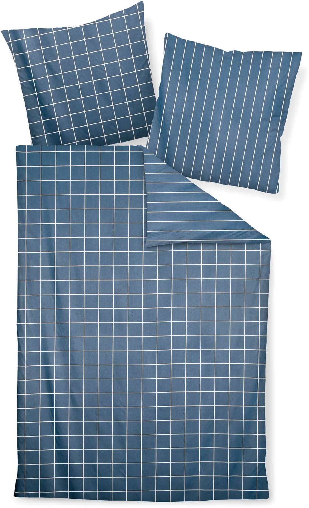 modernclassic 39025 gestreift/kariert Baumwolle Blau 155 x 200 cm + 2 x 80 x 80 cm