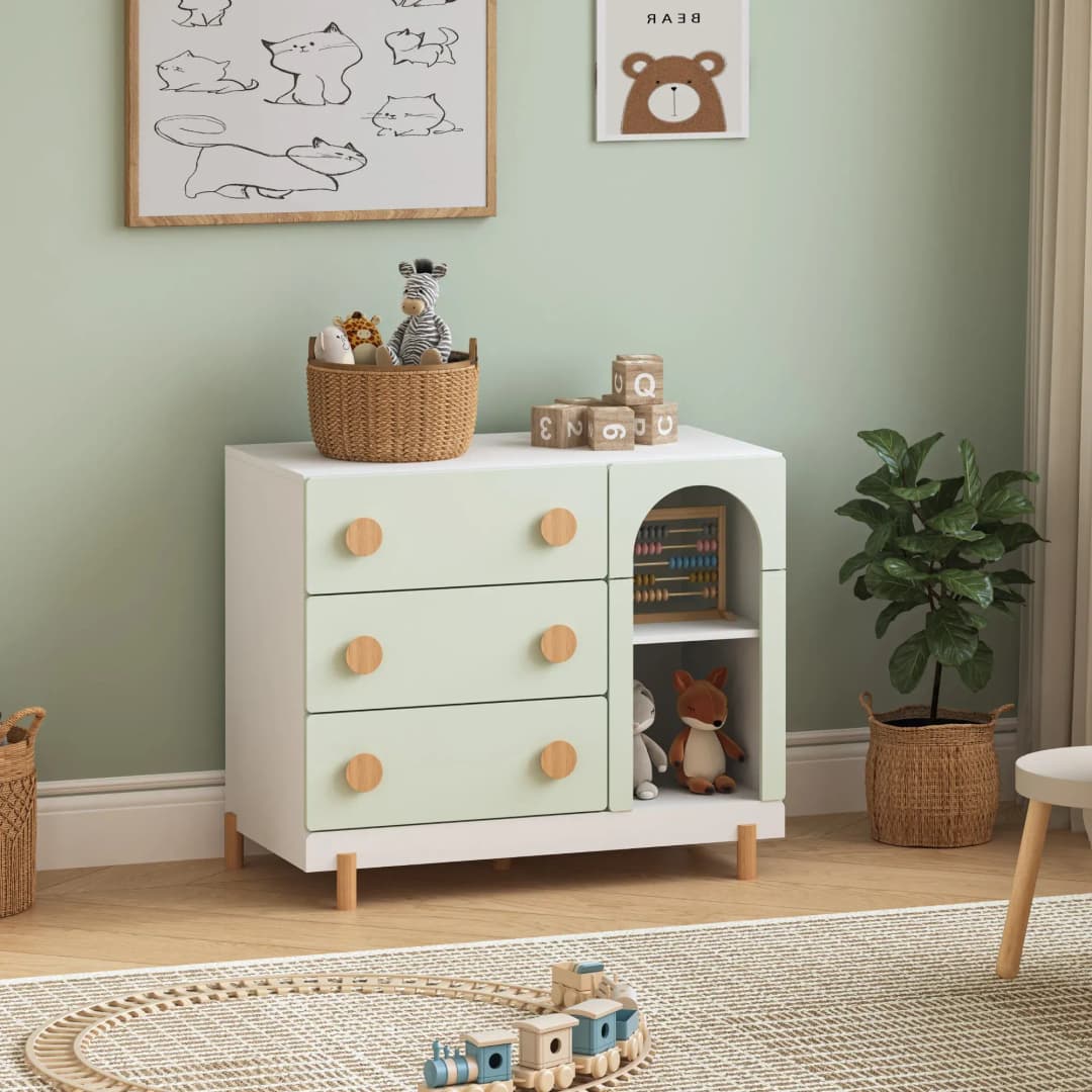 Kommode Kinderzimmer Vaarentaa 79 x 41 x 66 cm 3-tlg. Weiß/Mintgrün