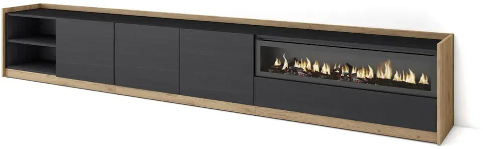Lowboard 310x50 cm Schwarz Eiche Holzwerkstoff