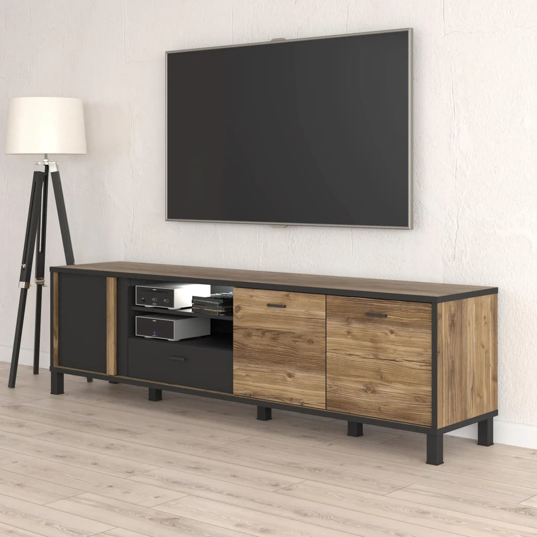 Hayato TV-Schrank 200 199,2 cm Beige/Schwarz Holzwerkstoff