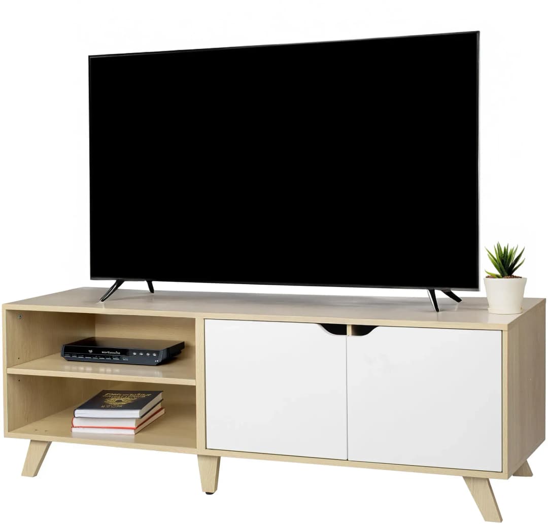 TV-Lowboard 140 x 40 cm Natur/Weiß Holzwerkstoff
