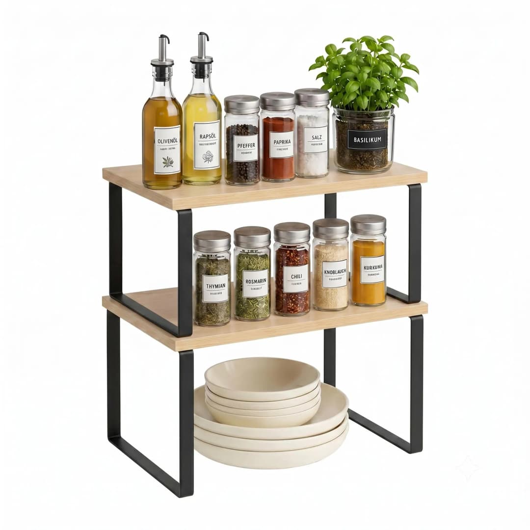 Gewürzregal, 2er Set, für Arbeitsplatte, Gewürzhalter stapelbar, Mdf & Eisen,