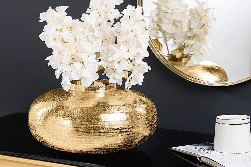 Vase ABSTRACT ORIENT - modern Deko 35cm gold rund Metall Hammerschlag-Design