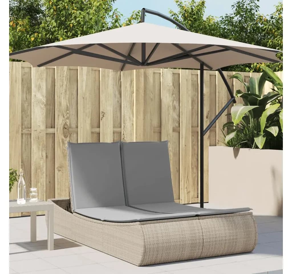 Doppel-Sonnenliege mit Auflagen Beige Poly Rattan