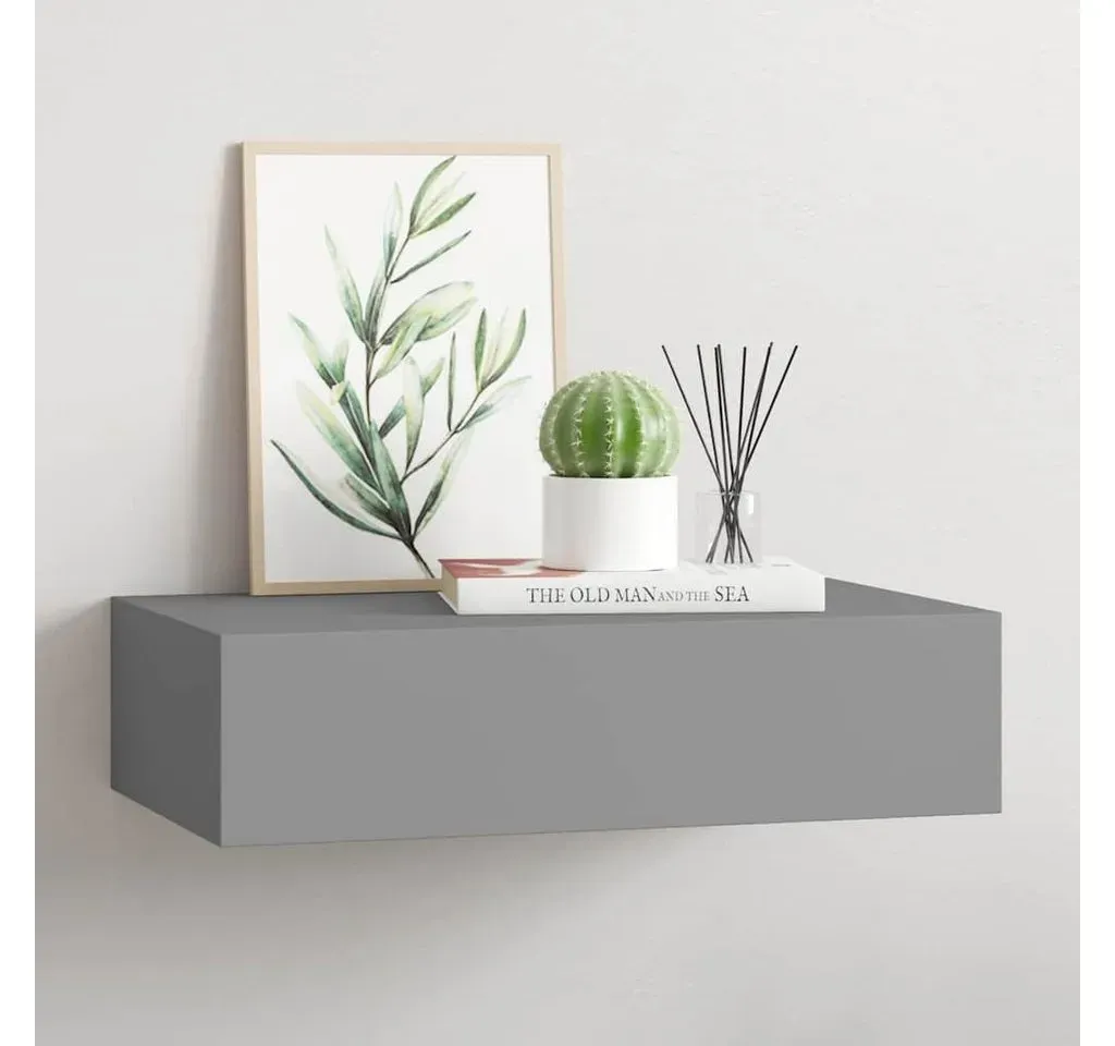 Wandregal mit Schublade 40 x 23,5 x 10 cm Grau