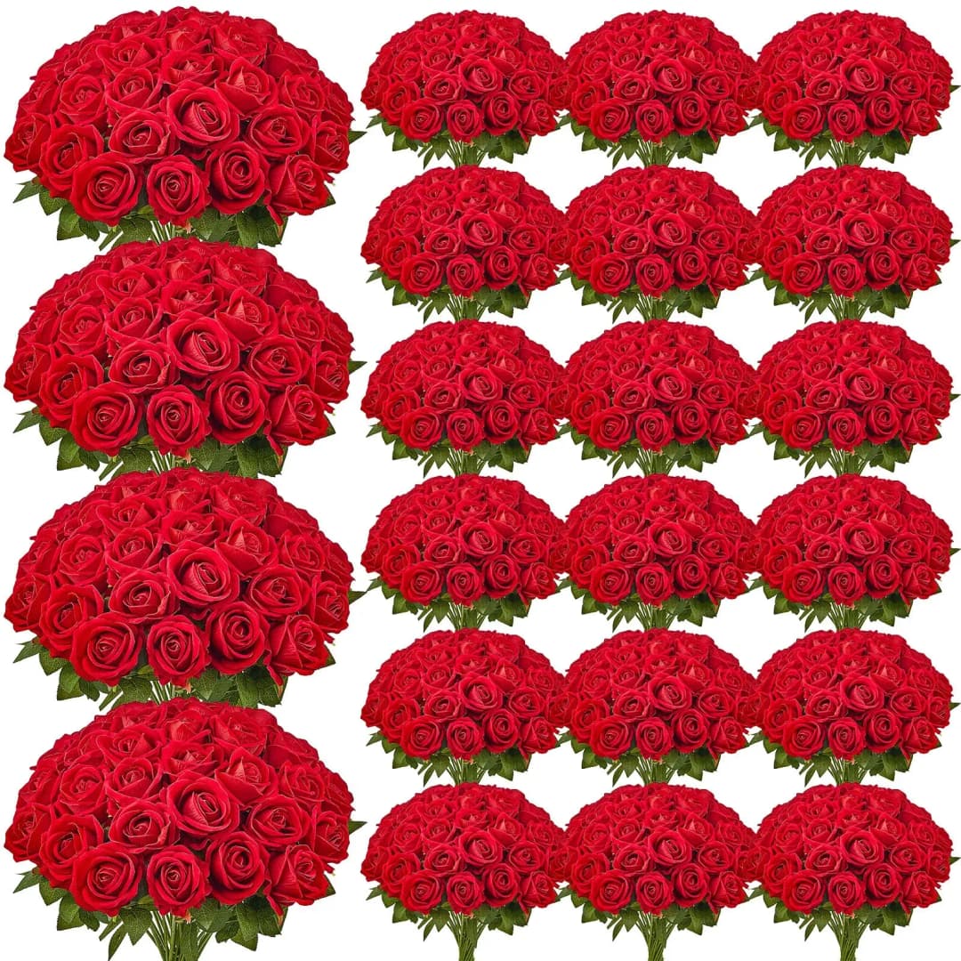 Künstliche Blumen Rosen, 500 Stück Kunstblumen, Rote Gefälschte Rose mit Stielen, Schaumrosen für DIY Hochzeit Blumensträuße Braut Valentinstag Muttertag Zuhause Dekoration