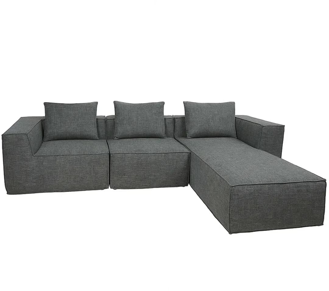 L-Sofa HWC-O54 mit Ottomane dunkelgrau
