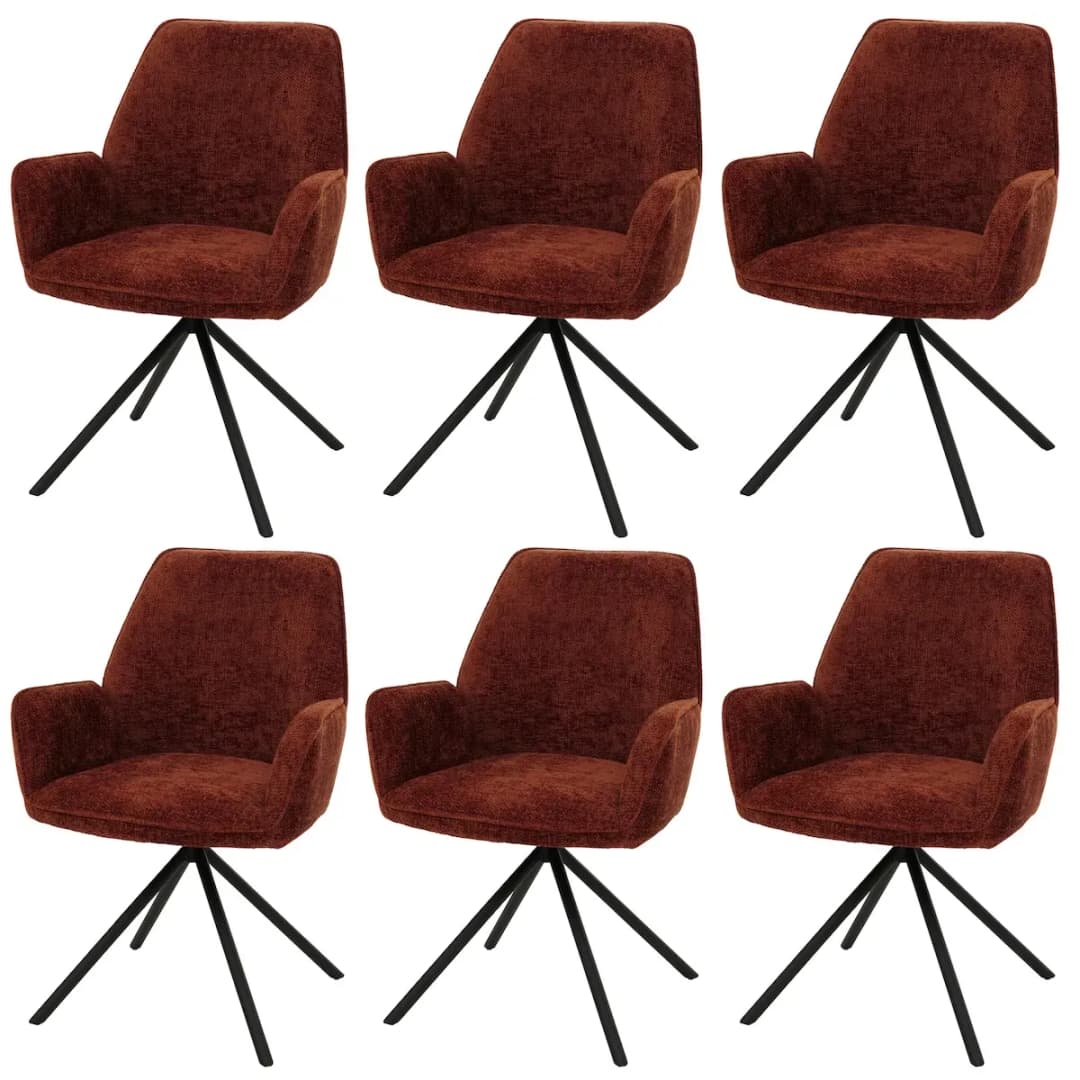 Esszimmerstuhl HWC-G67 Chenille rostrot 6er Set