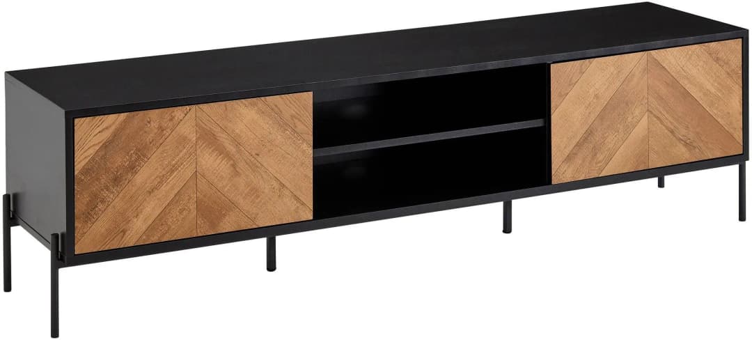 V-Muster TV-Lowboard 163x40x45 cm Schwarz Metall/Spanplatte