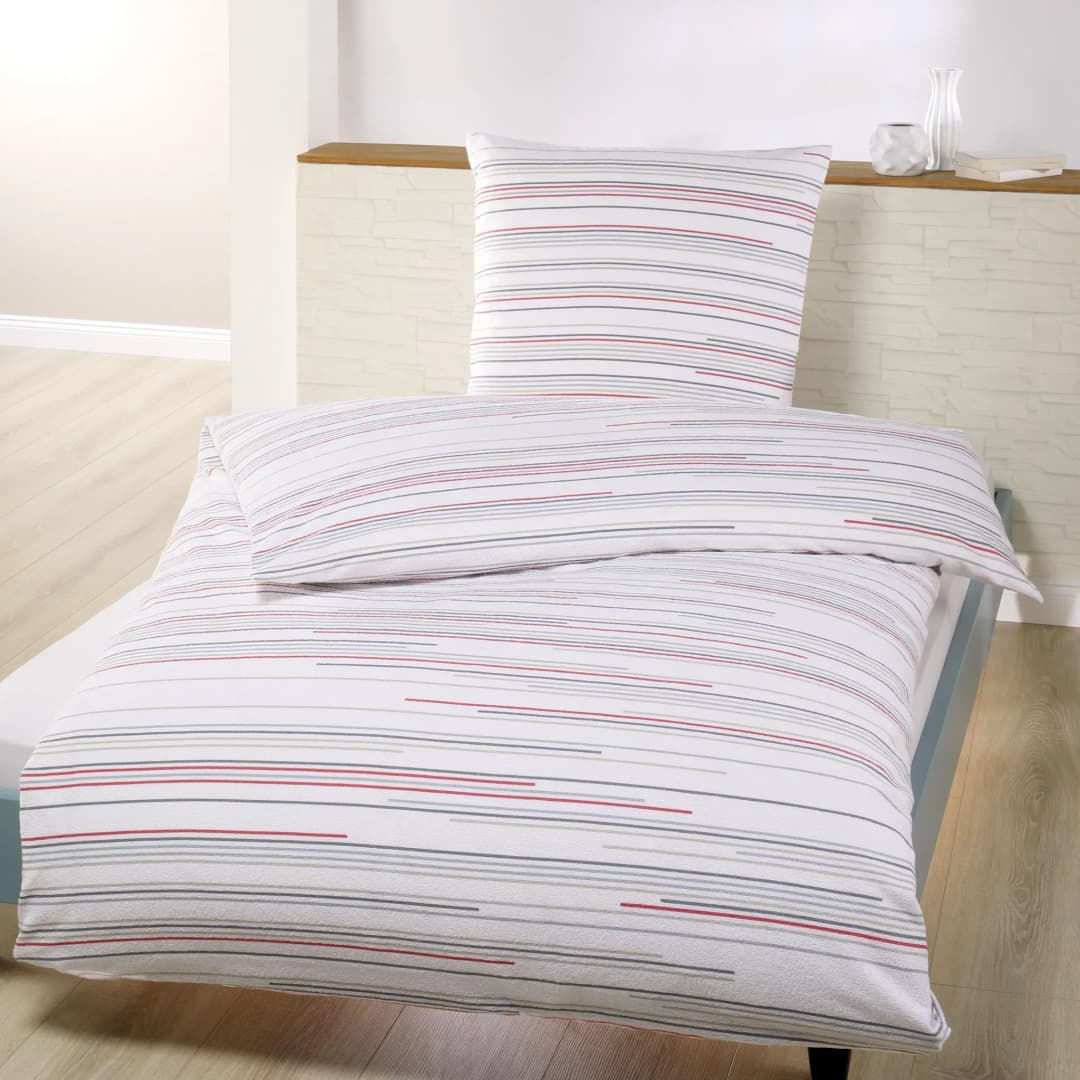 Nadelstreifen Frottee Rot/Grau 135 x 200 cm + 2 x 80 x 80 cm