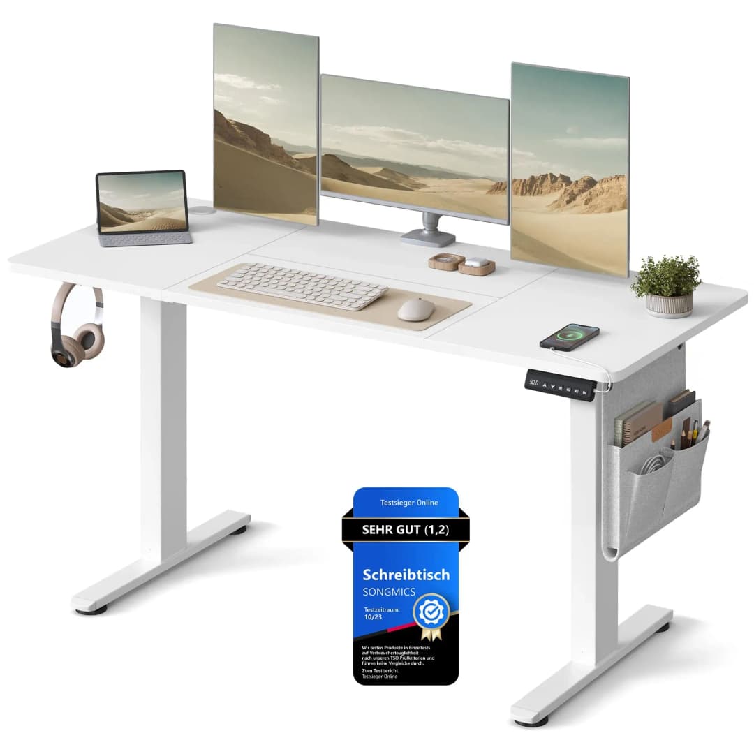 Höhenverstellbarer Schreibtisch 140 x 60 cm Wolkenweiß