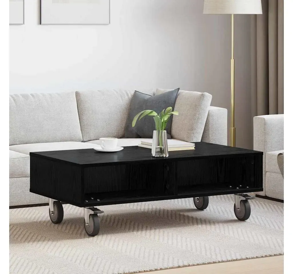 Beistelltisch mit Rädern Schwarz Eichen-Optik 90 x 50 x 30 cm