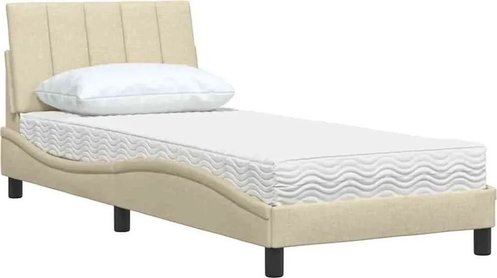 Bett mit Matratze Creme 90x200 cm Stoff