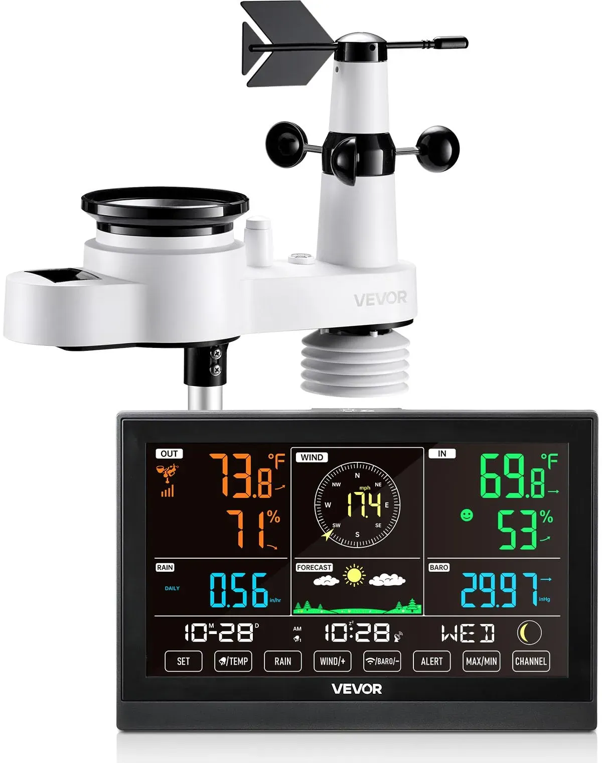 Wetterstation 5 in 1 7,5" VA-Display Drahtlos Schwarz