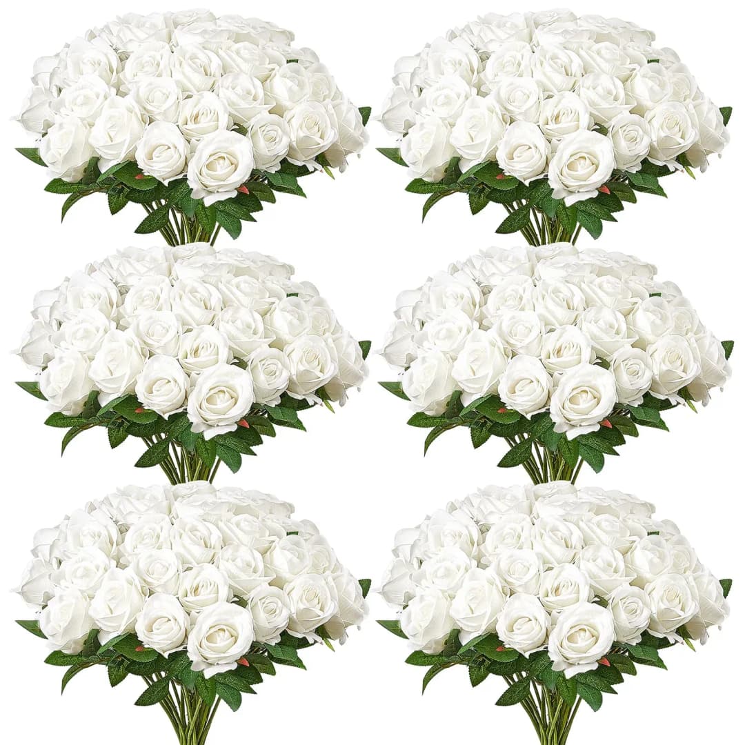 Künstliche Blumen Rosen, 120 Stück Kunstblumen, Weiße Gefälschte Rose mit Stielen, Schaumrosen für DIY Hochzeit Blumensträuße Braut Valentinstag Muttertag Zuhause Dekoration