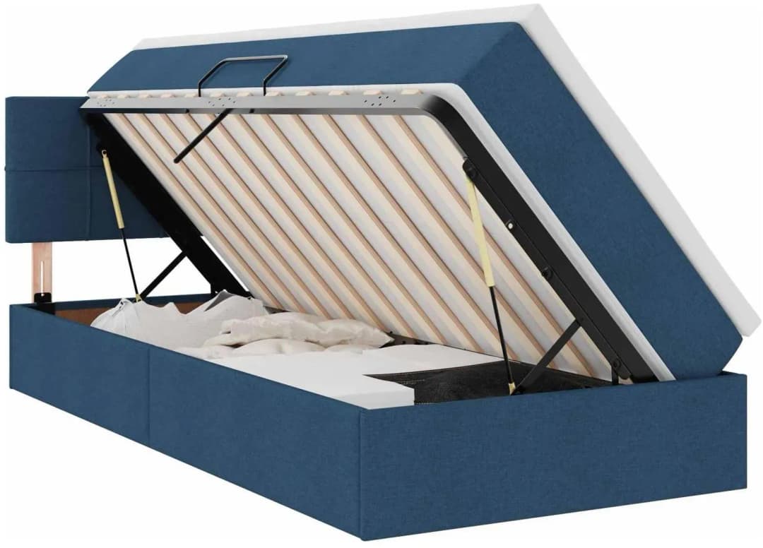 LED-Speicherbett mit Matratze Blau 90 x 200 cm Stoff