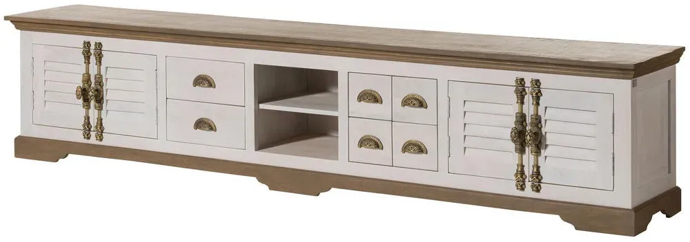 TOULOUSE TV-Lowboard 260x45x55 cm Weiß Massivholz