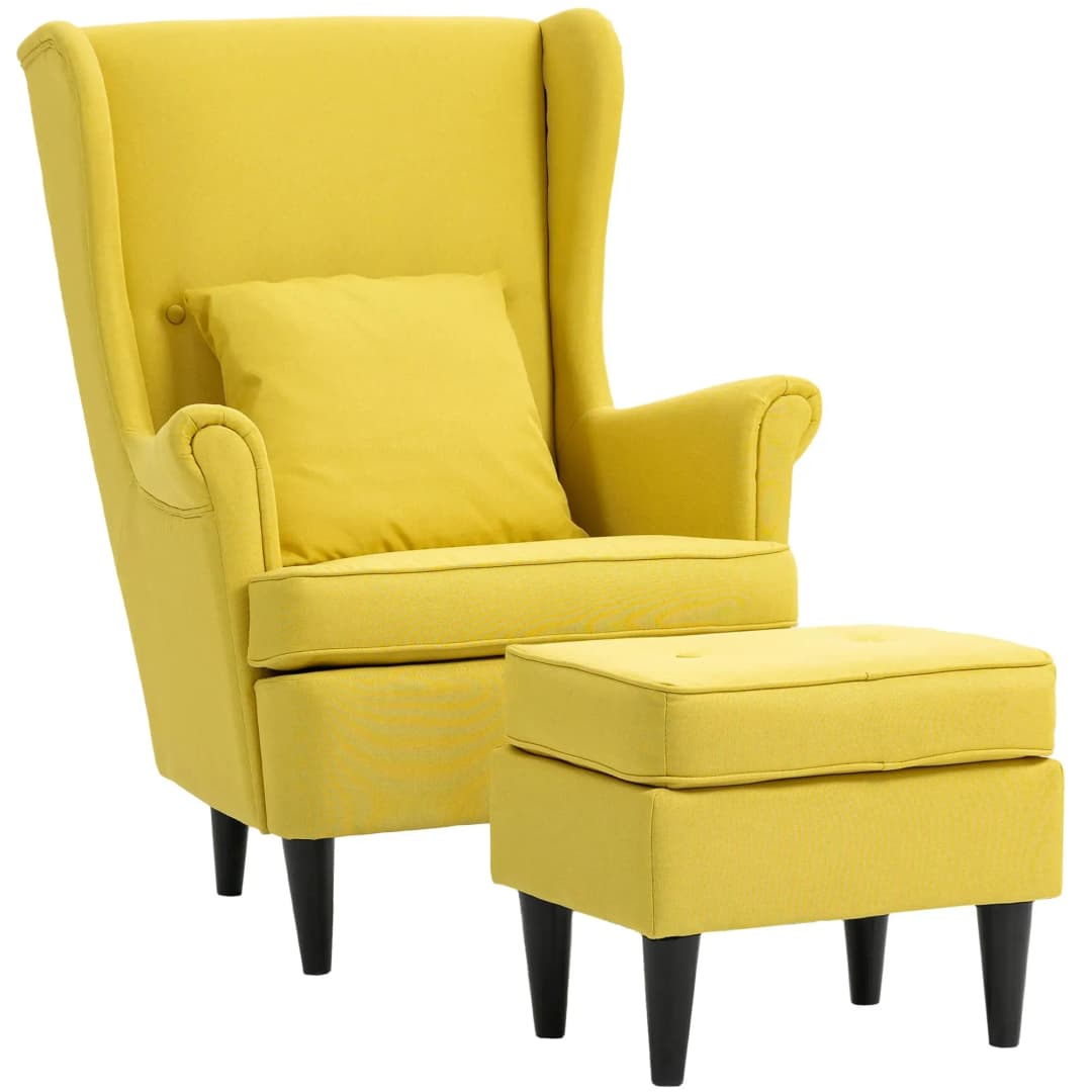 Ohrensessel mit Hocker Polyester 75 x 104 x 83 cm Gelb