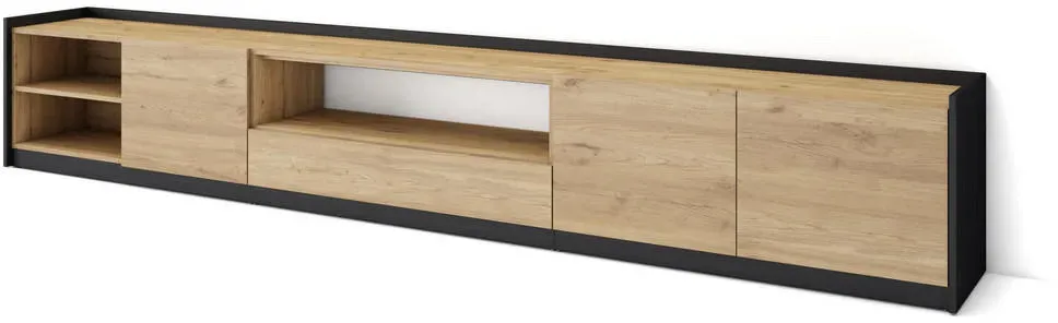 Lowboard 310x50x37 cm Eiche Schwarz Holzwerkstoff
