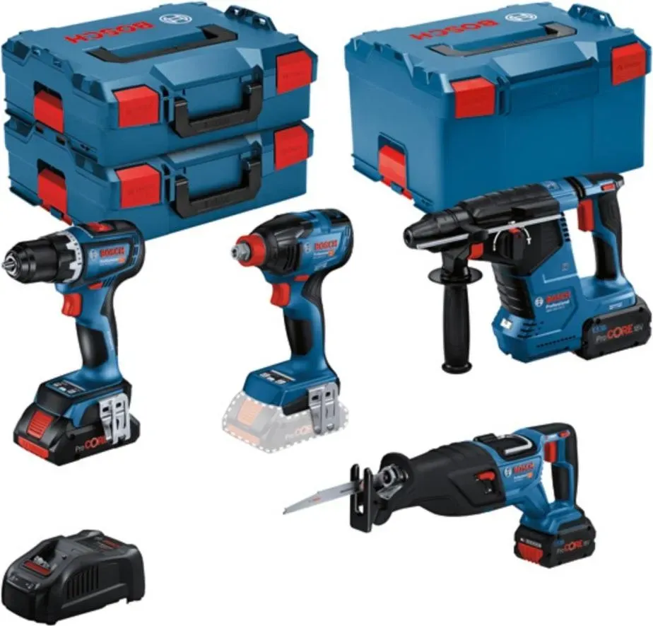 GSR 18 V-90 C, GDX 18 V-210 C, GBH 18 V-24 C, GSA 18 V-28 inkl. 1 x 4,0 Ah + 2 x 5,5 Ah + Ladegerät + L-Boxx