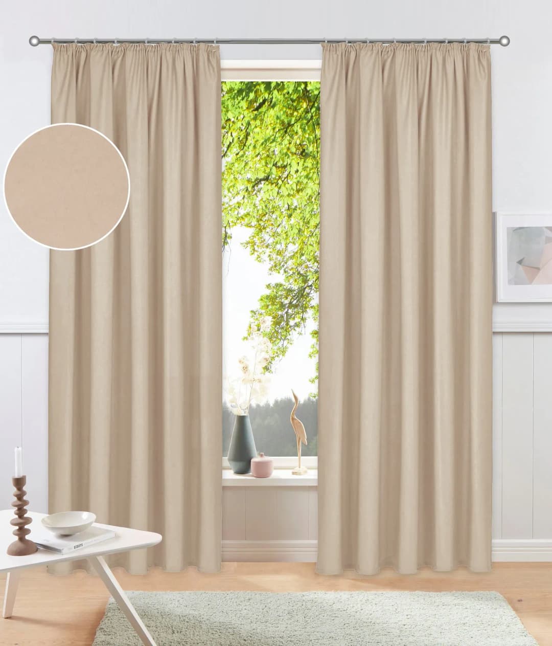 Raja Kräuselband 140 x 145 cm Beige 2 St.
