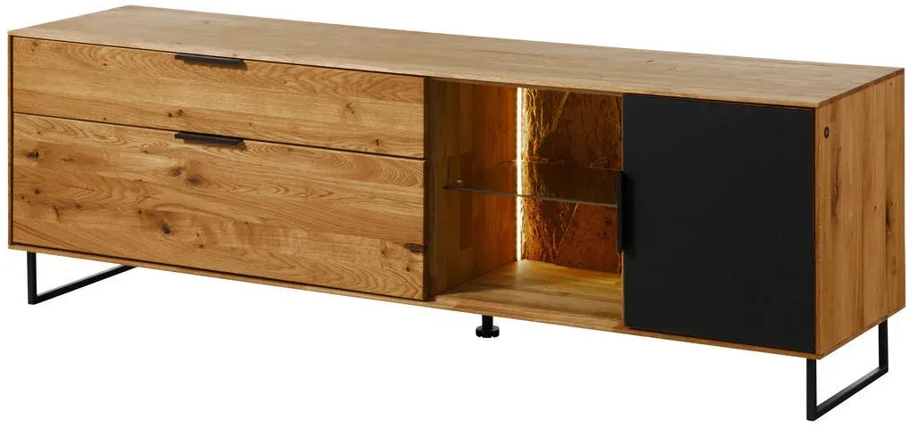 Lindau Lowboard 180x43x59 cm Natur Geölt Braun/Glas