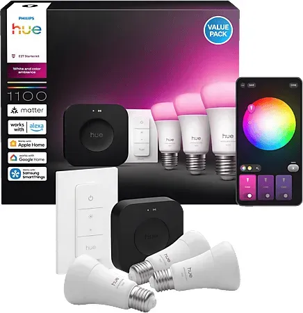 Hue Starter Set 3 St. E27 White & Color Ambiance + Bridge + Dimmer