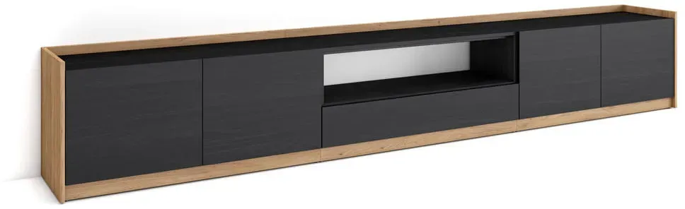 Lowboard 310x50x37 cm Schwarz Eiche Holzwerkstoff