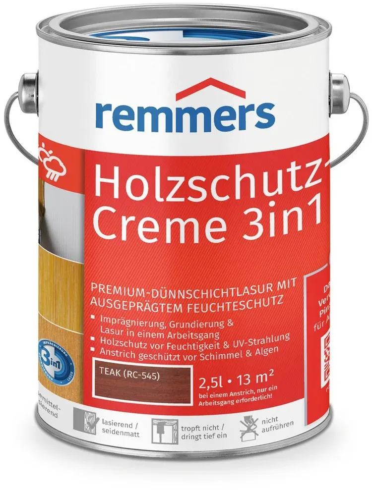 Holzlasur Holzschutz-Creme 3in1 Teak 2,5 l