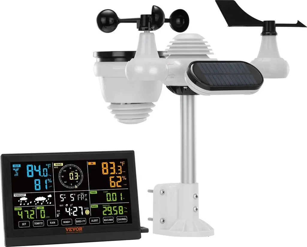 Wetterstation 7 in 1 7,5" Farbdisplay Drahtlos Schwarz
