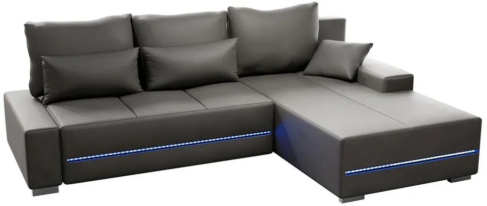 Sofa Davos mit LED in L-Form rechts Hellgrau