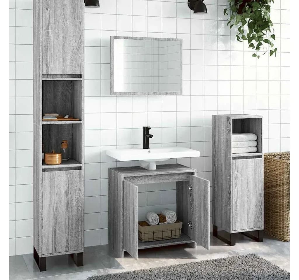 Badmöbel-Set Grau Sonoma 2-tlg. Holzwerkstoff