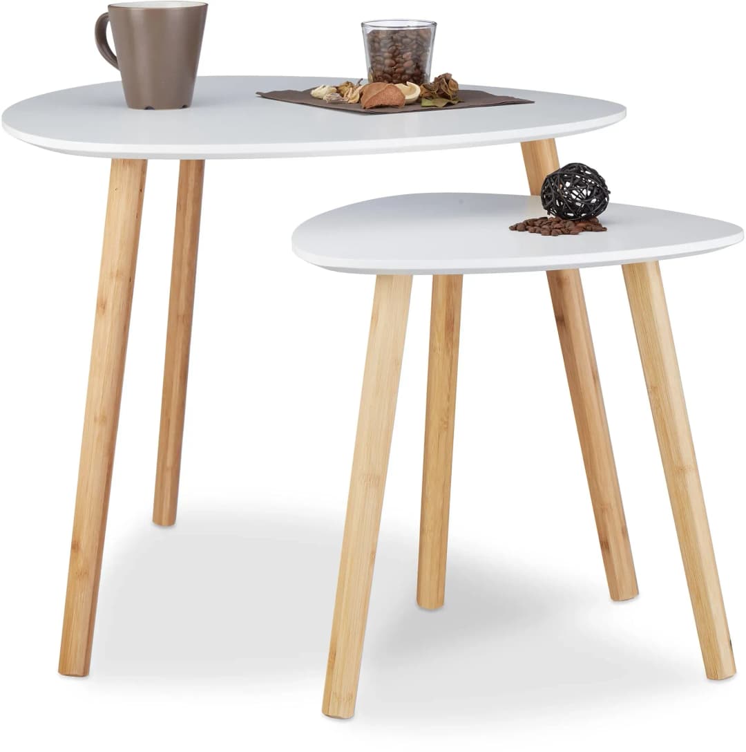 Beistelltische-Set dreieckig abgerundet Holz weiß, 2 St.