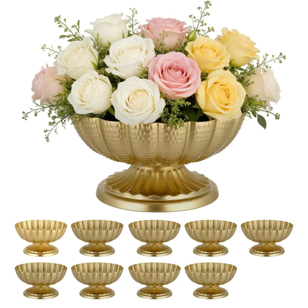 10 Stk. Hochzeitsvasen Tafelaufsatz Blumenvasen für Hochzeit 10 cm Hoch, Metall Tafelaufsatz Vasen mit Blumenständern, Blumenschale Tischdeko für Hochzeiten Party Jubiläumsfeier Zeremonie, Gold