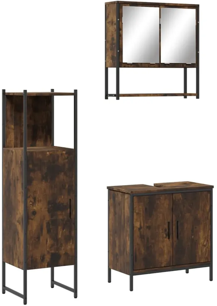 Badmöbel-Set Räuchereiche 3-tlg. Braun