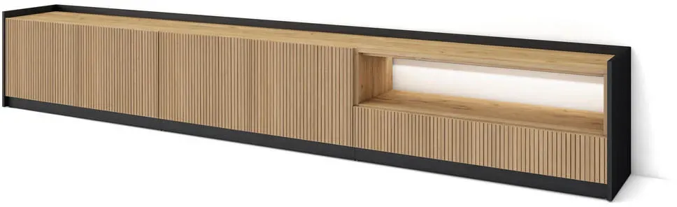 Lowboard 310x50x37 cm Eiche Schwarz Holzwerkstoff