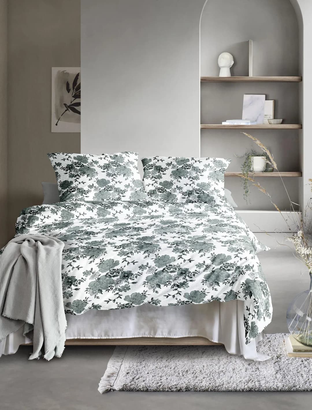 Easy-HK Floral Seersucker Grün 155 x 220 cm + 80 x 80 cm