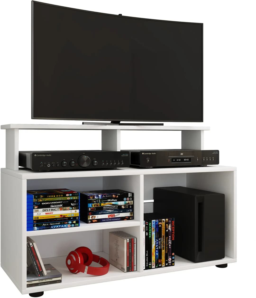 Balansia TV-Lowboard 90 x 59 x 36 cm Weiß Glas/Holz/Holzwerkstoff
