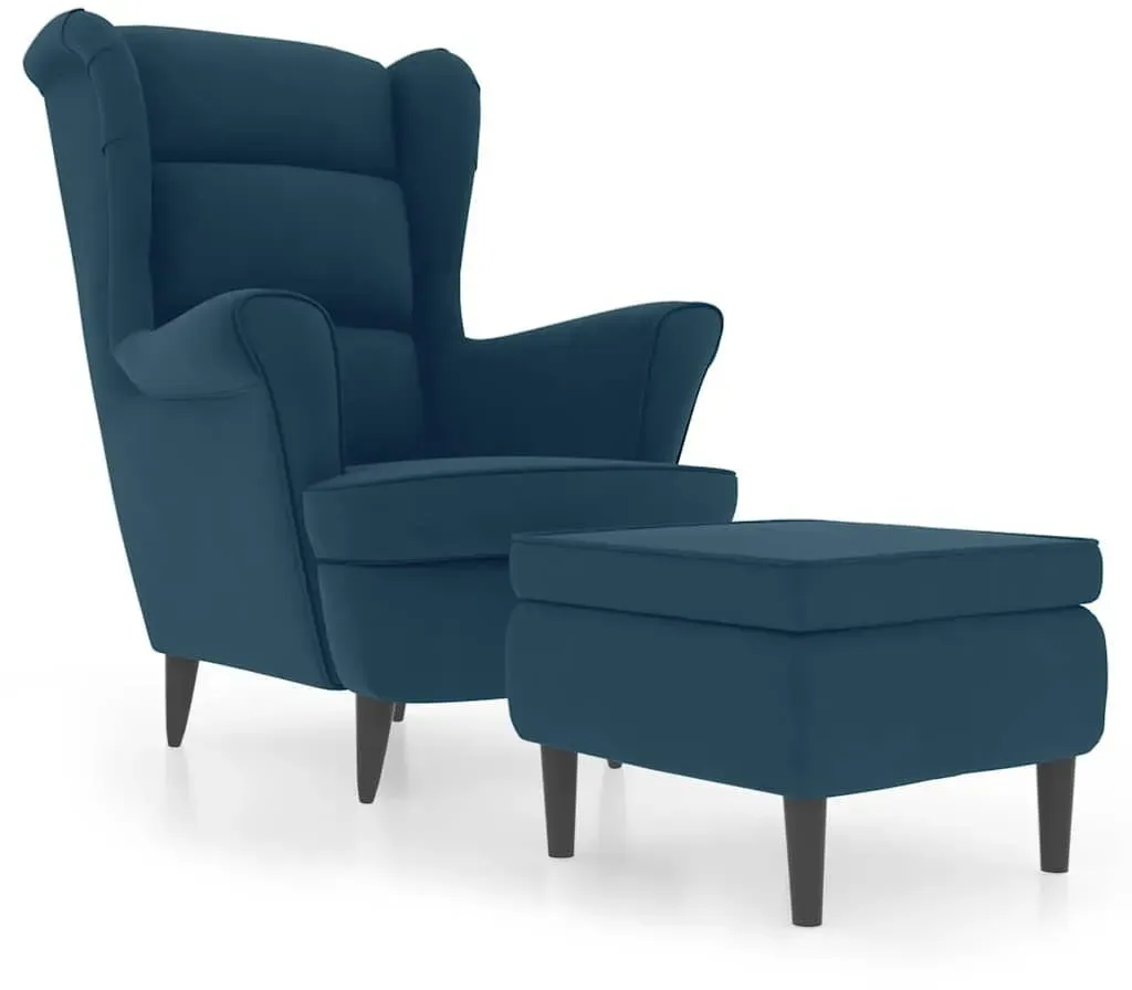 Ohrensessel mit Hocker Samt 78 x 96,5 x 78 cm Blau