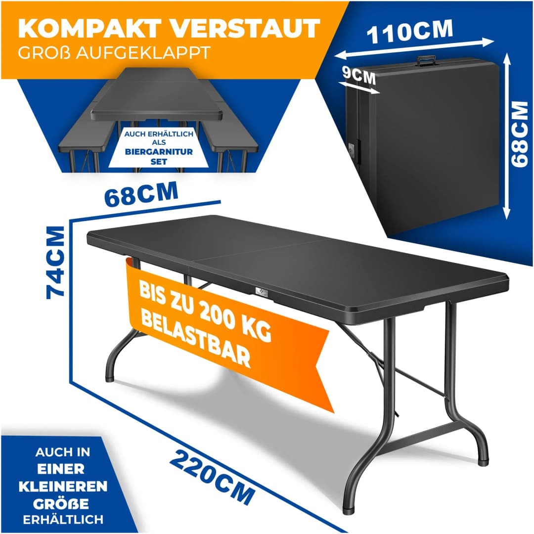 KESSER® Buffettisch Tisch klappbar Kunststoff 183x76 cm Campingtisch Partytisch Klapptisch Gartentisch für Garten, Terrasse und Balkon zusammenklappbar 8 Personen inkl. Tragegriff und Cover